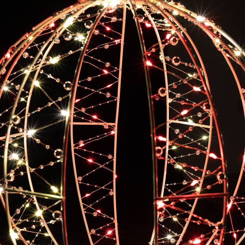 LED Lighted 3-D Bead Ball Ornament Christmas Outdoor Decoration - 15" - Red and White