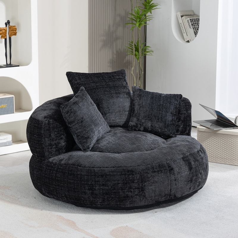 HOMEFUN Chenille Upholstered Durable Comfort Lounger High Back Bean Bag Chair - Black