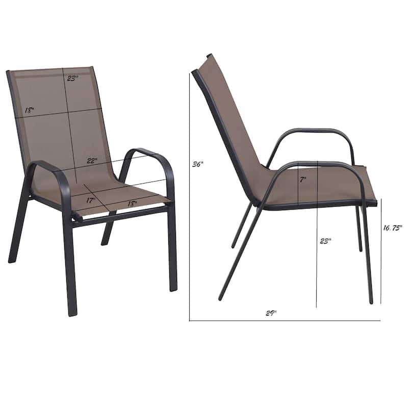 BTEXPERT Indoor Outdoor 23.75" Square Restaurant Table Steel Aluminum + 4 Brown Flexible Sling Stack Chairs