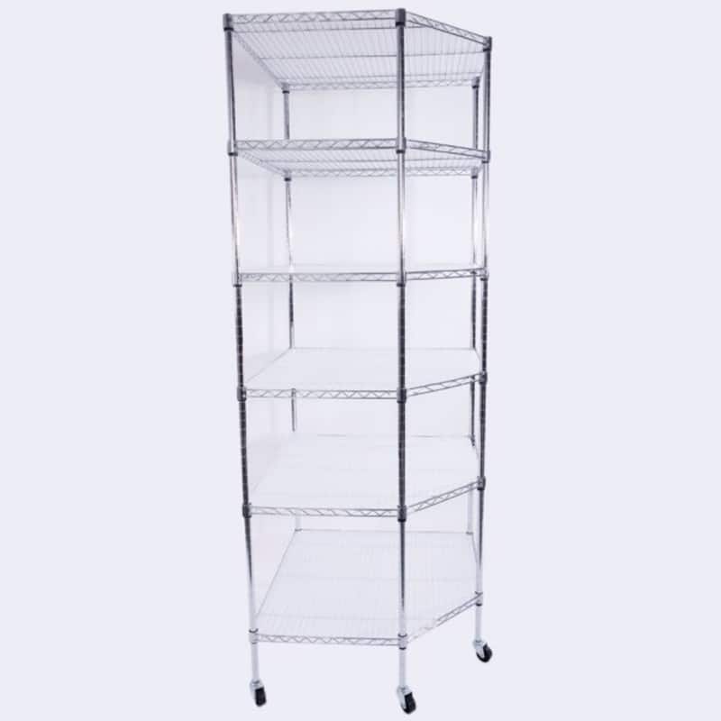 6-Layer Plastic Coated Polygonal Corner Shelf with 2" PP Wheels - (26.77 x 26.77 x 70.87)"