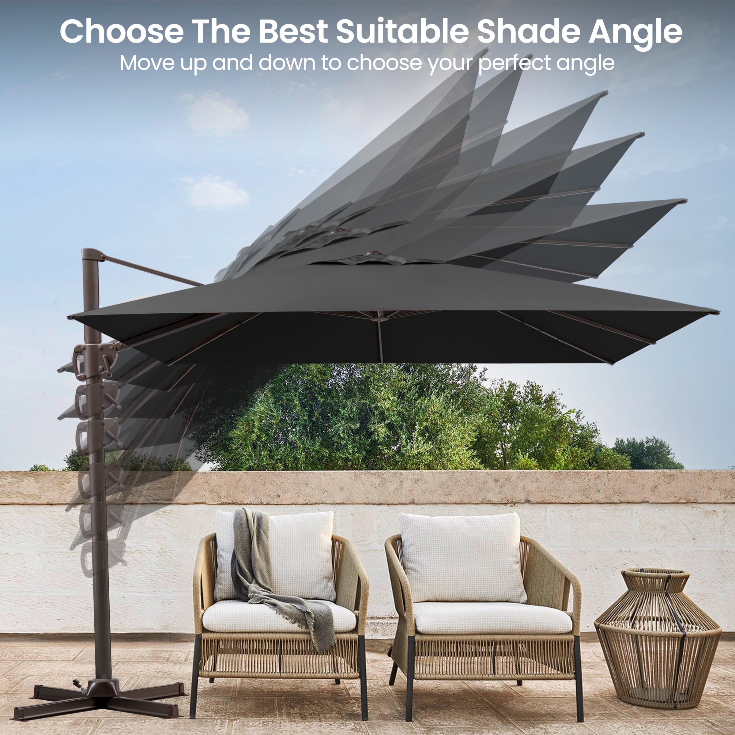 9.6' eastlake offset patio umbrella with base BILEK 6 x 9ft Outdoor Rectangular Market Umbrella, Waterproof Tilt Umbrella Crank and Push Button Tilt, Quick Installation, Best Choice for Garden, Lawn, Deck, Backyard & Pool providing you with a comfortable outdoor shading experience CLOUDFLY 11x 9 ft. Outdoor