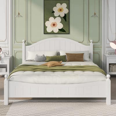 King Size White Solid Wood Platform Bed