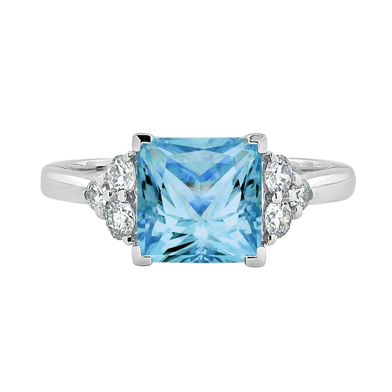 Auriya 3 1/10ct Princess-cut Sky Blue Topaz and Diamond Engagement Ring 1/3ctw 14k Gold