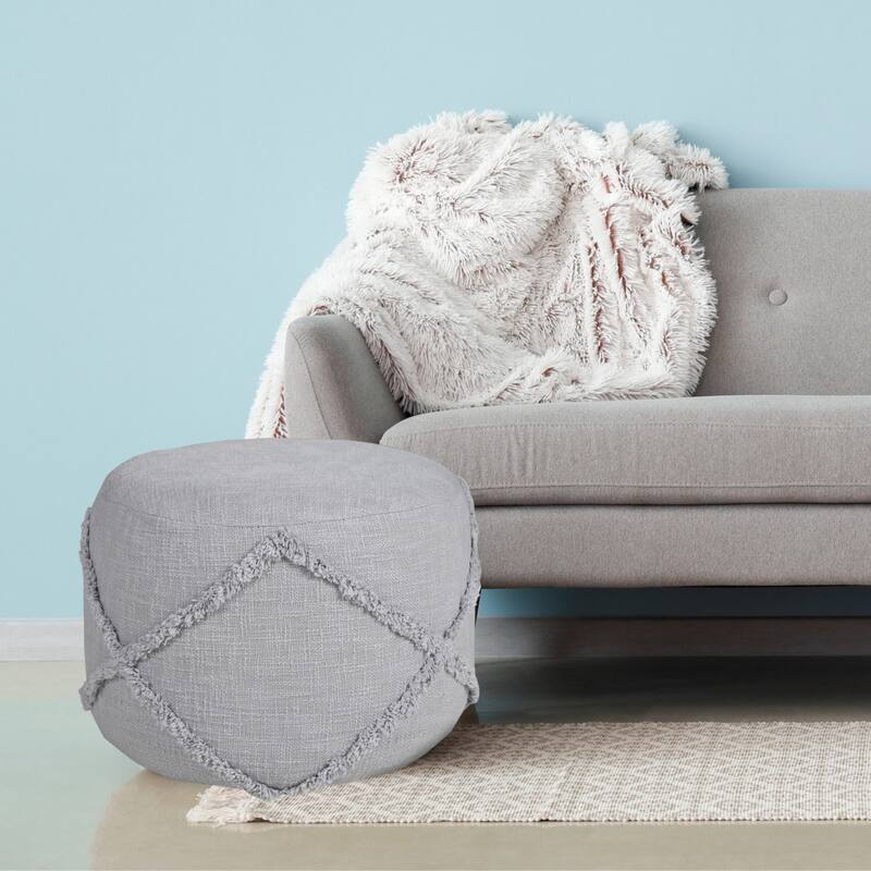 18-Inch Cotton Cylinder Pouf Ottoman for Floor Seating and Footrest