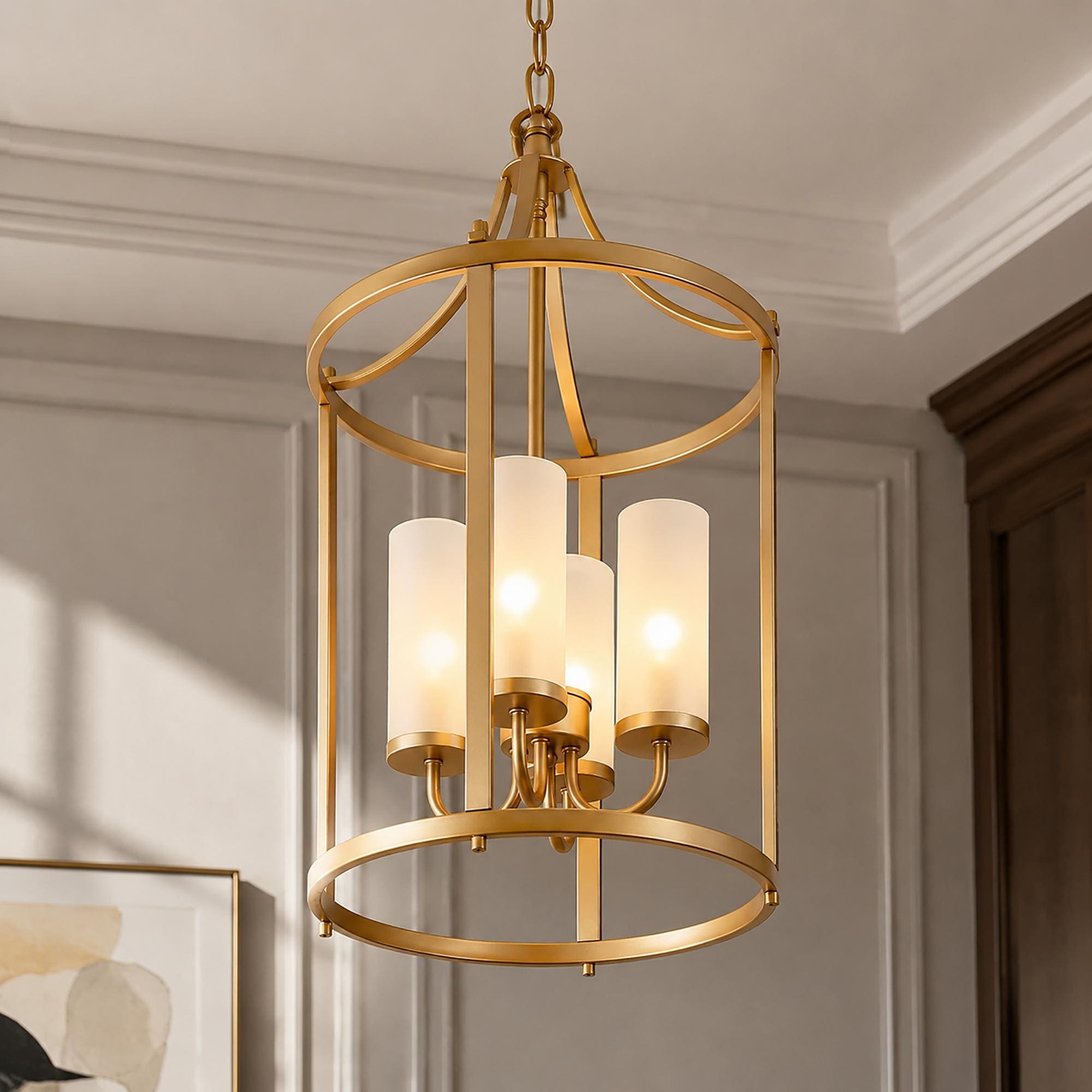 Mid-century Modern Gold 4-Light Chandelier Lantern Pendant Light for Kitchen Island - 12