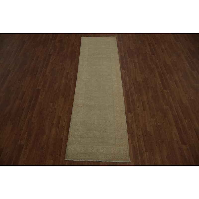 Hand Knotted Oriental 100% Wool Carpet Transitional Floral Beige & Ivories Oushak Runner Rug - 9' 6'' X 2' 8''