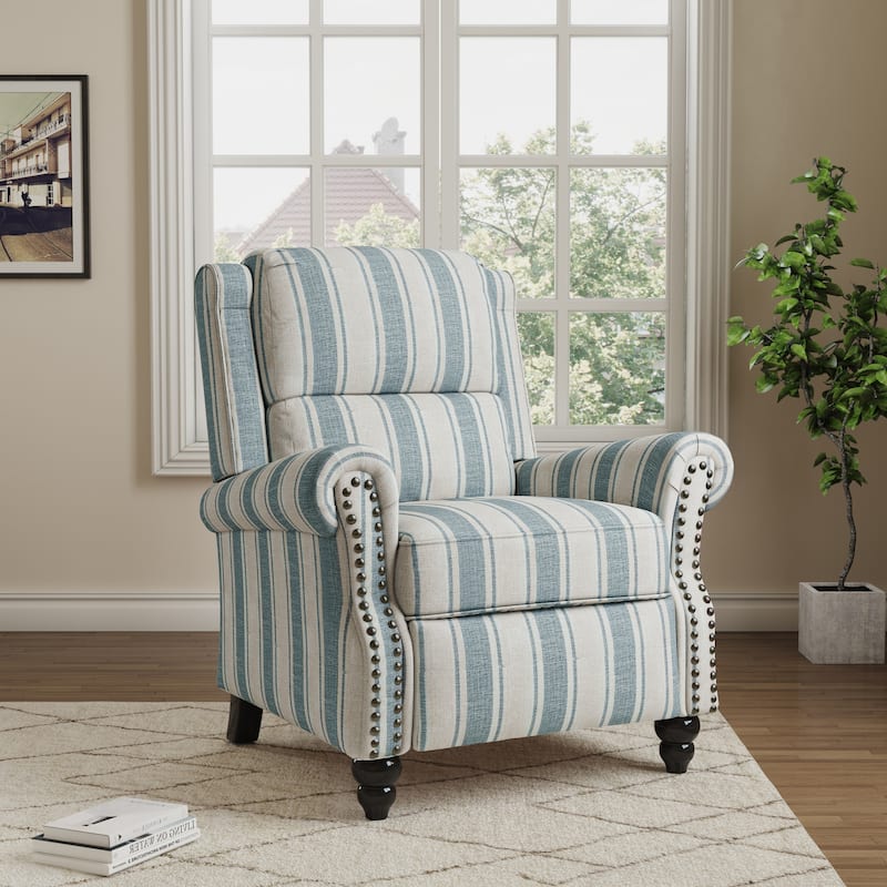 Manual Pushback Recliner Chairs with Nailhead Trim - Stripe Blue