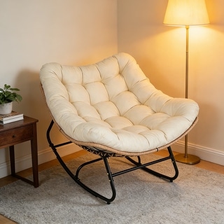 Indoor Outdoor Rocking Papasan Chair with Cushion, Oversized Egg Rocker ...