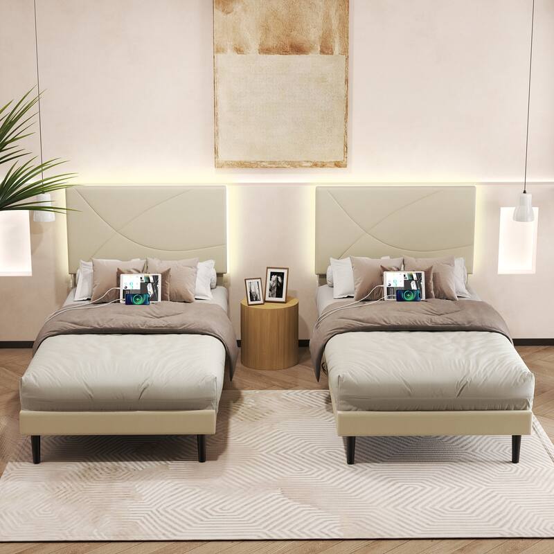 Homy Casa Platform Bed with LED Headboard & Charging Ports