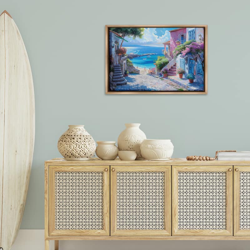 Stupell Seaside Village Cobblestones Framed Floater Canvas Wall Art Design By LSR Design Studio