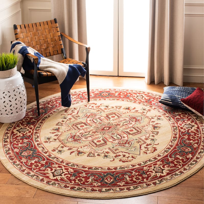 SAFAVIEH Mahal Jeraldine Traditional Oriental Rug - 6'7" Round - Creme/Red