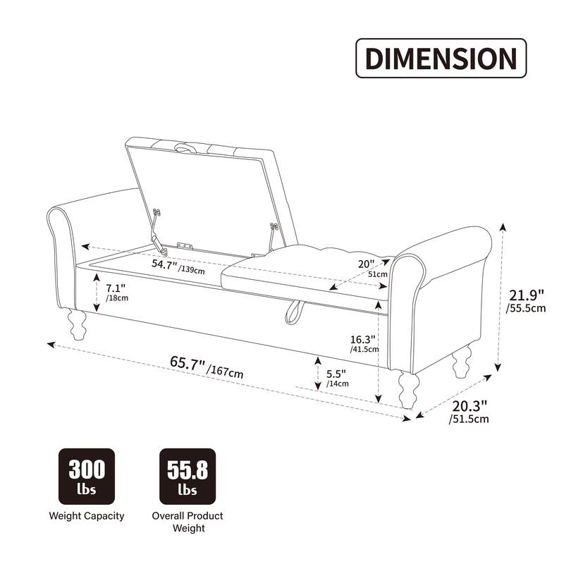 Modern Upholstered Storage Bench With Double Lids