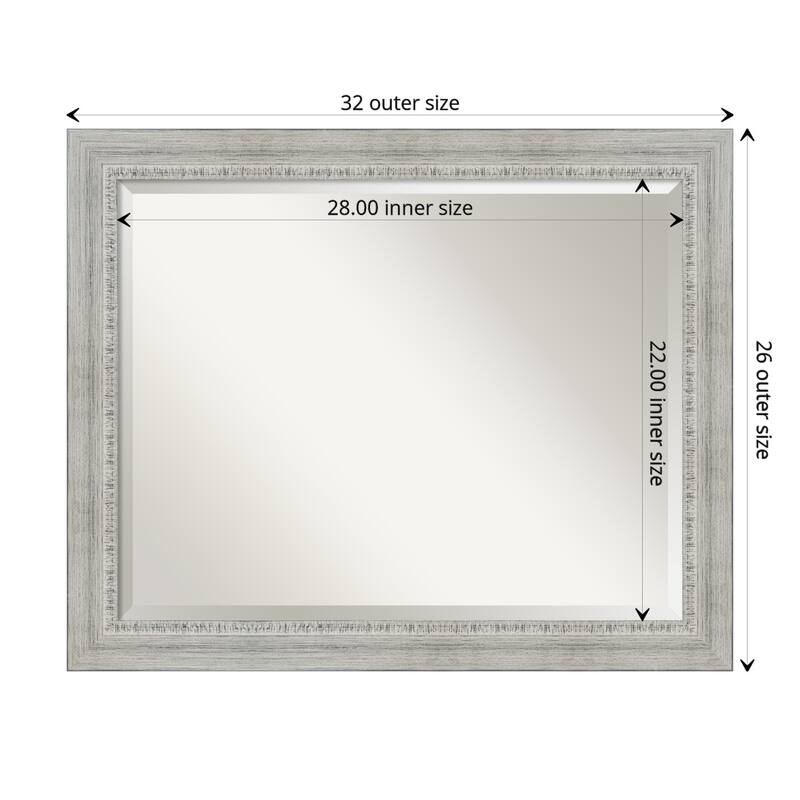 Beveled Wood Bathroom Wall Mirror - Rustic White Wash Frame