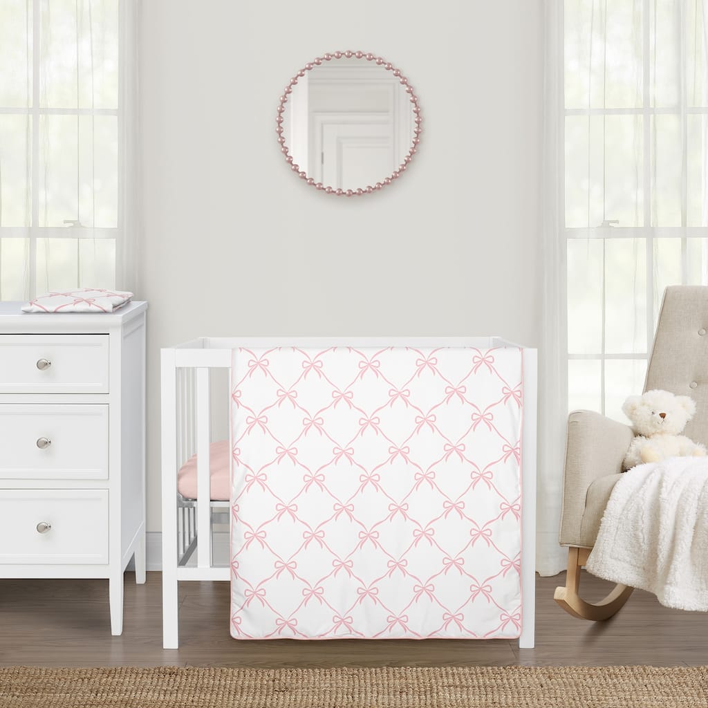 Sweet Jojo Designs Pink Bows Girl 3pc Mini Crib Bedding Set - Elegant Bow for the Ballerina Ballet Dancer Princess Collection