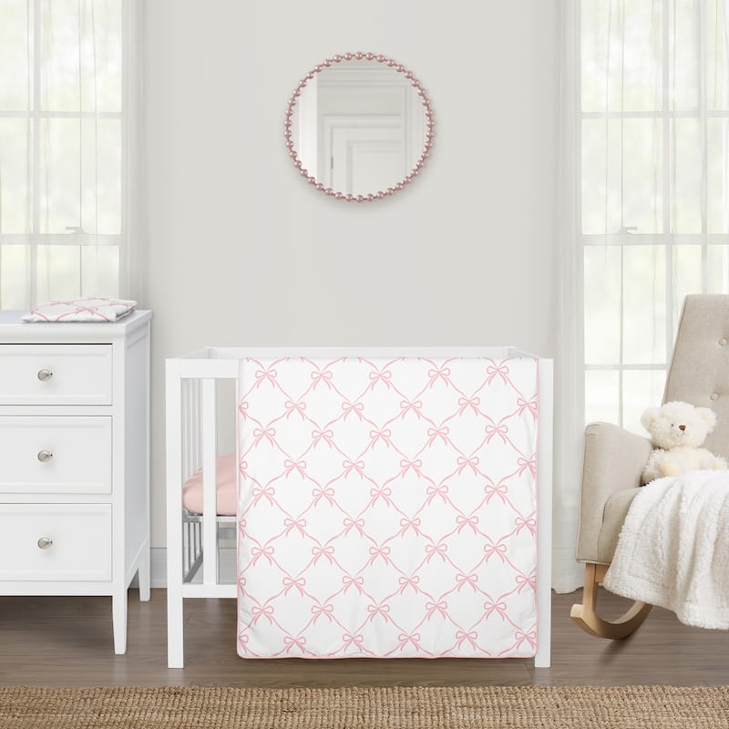 Sweet Jojo Designs Pink Bows Girl 3pc Mini Crib Bedding Set - Elegant Bow for the Ballerina Ballet Dancer Princess Collection