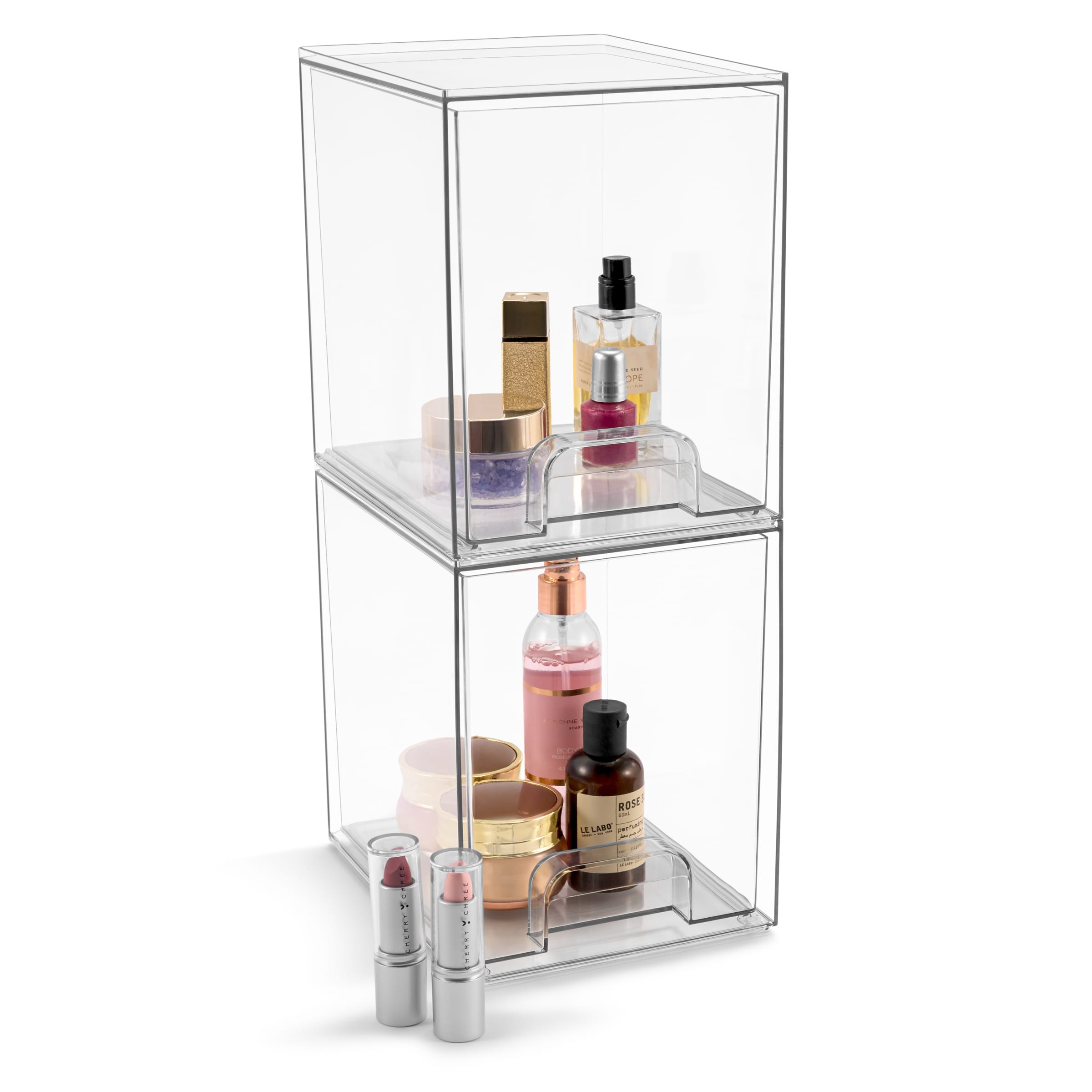 Sorbus Acrylic Storage Containers with Pull-Out Drawers - 2 Pack, Clear Tall Stackable Storage Bins Set - 12.1 x 7.5 x 3.5 in