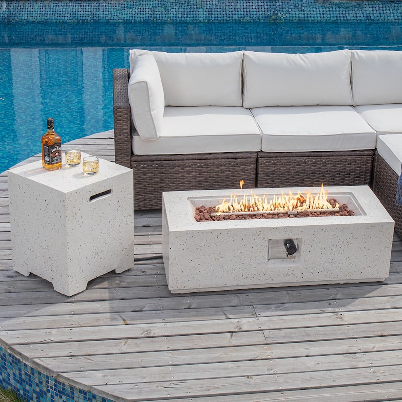 COSIEST Outdoor Patio Rectangle Fire Pit with Tank Cover Table - 42" W x 17" L x 13" H