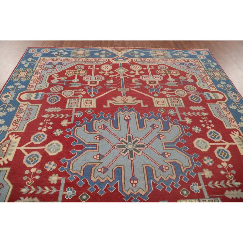 Geometric Kazak Area Rug Hand-Knotted Wool Carpet - 7'9" x 9'9"