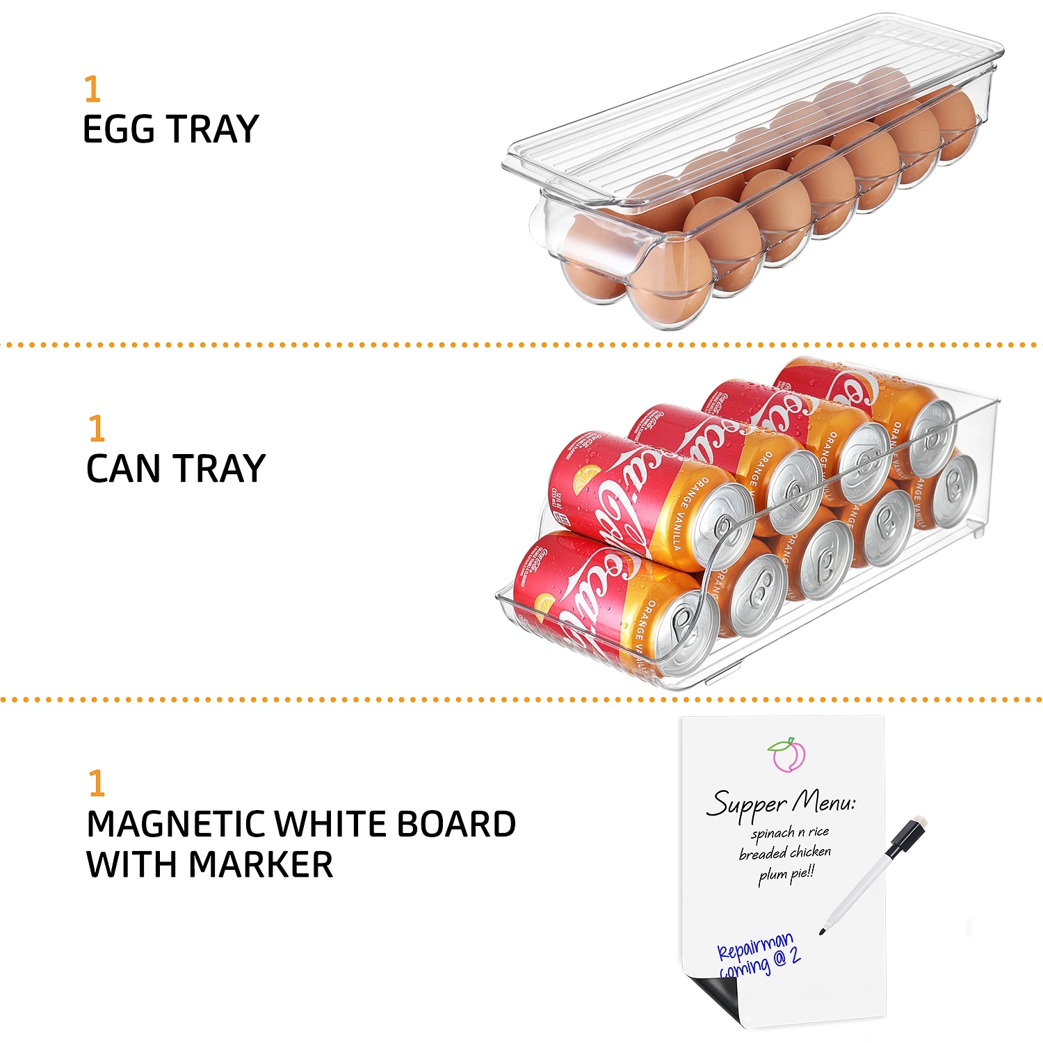 Stackable Storage Fridge Bins - Refrigerator Organizer Bins for Fridge,  Freezer, Pantry And Kitchen. Includes Bonus Magnetic Dry-Erase Whiteboard &  Markers Set …
