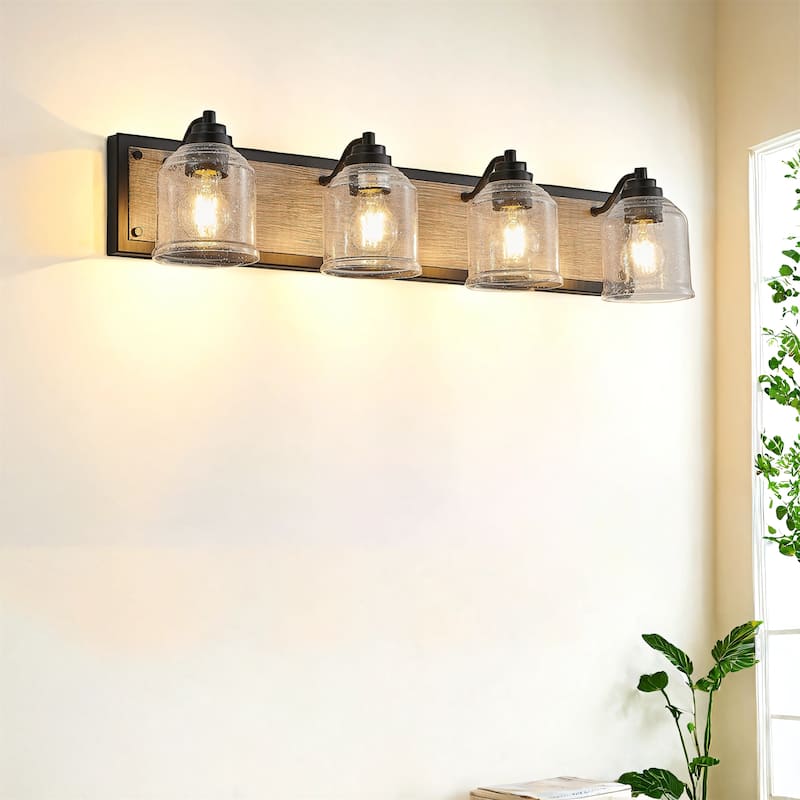 32" Farmhouse Vanity Light Fixture, 4-Light Bathroom Wall Sconce - Black
