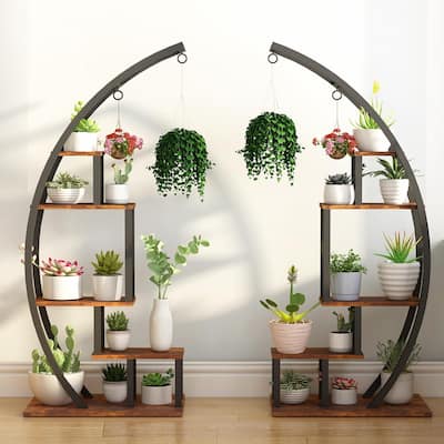5 Tier Tall Metal Indoor Plant Stand, Half Moon Shape Garden Plant Holder