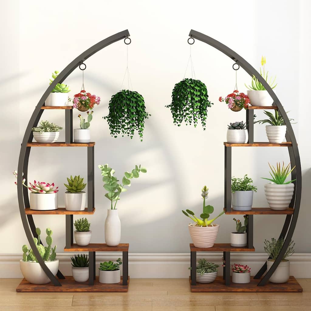5 Tier Tall Metal Indoor Plant Stand, Half Moon Shape Garden Plant Holder