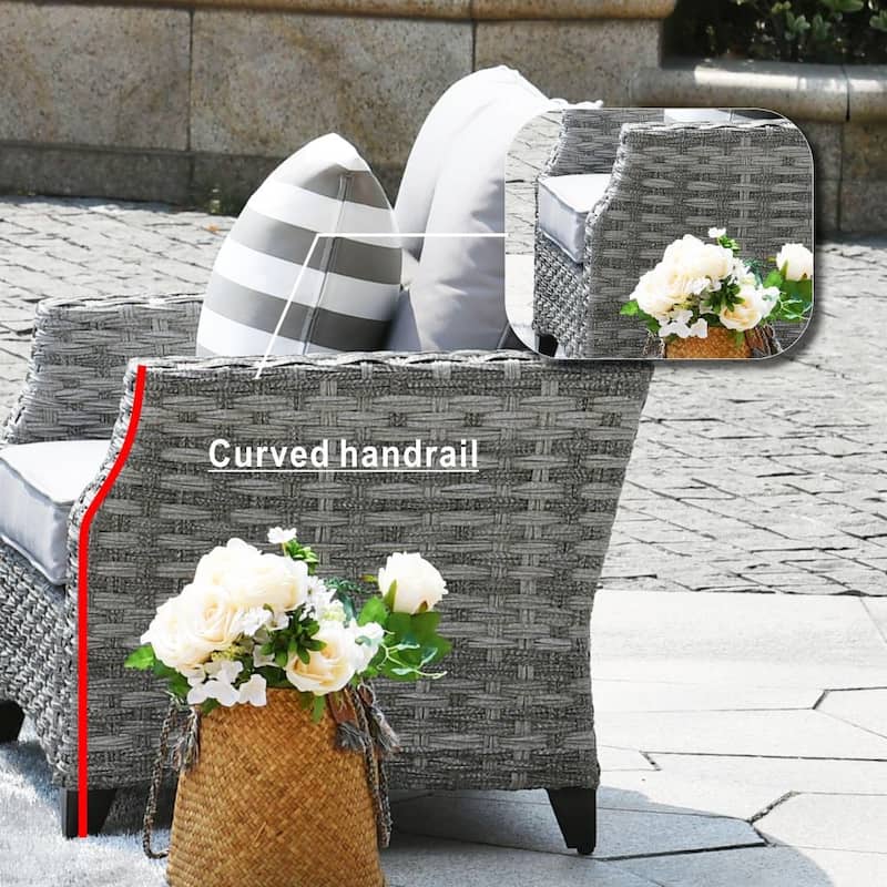 Braylee Loveseat Rattan Sofa Cushioned Set with Firepit Table