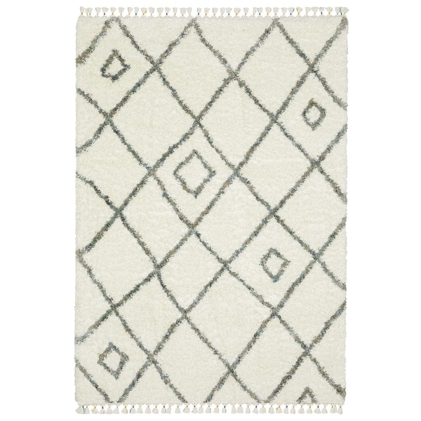 slide 1 of 1, Style Haven Aire Diamond Lattice Ivory/ Multi Shag Tassel Fringe Area Rug. 3' 10" x 5' 5" - Runner/Rectangle