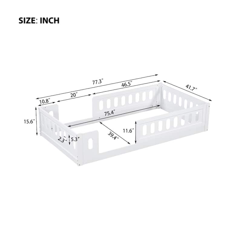 Minimalist Twin Size Wood Platform Bed w/ Safety Guard Rails Easy Assembly