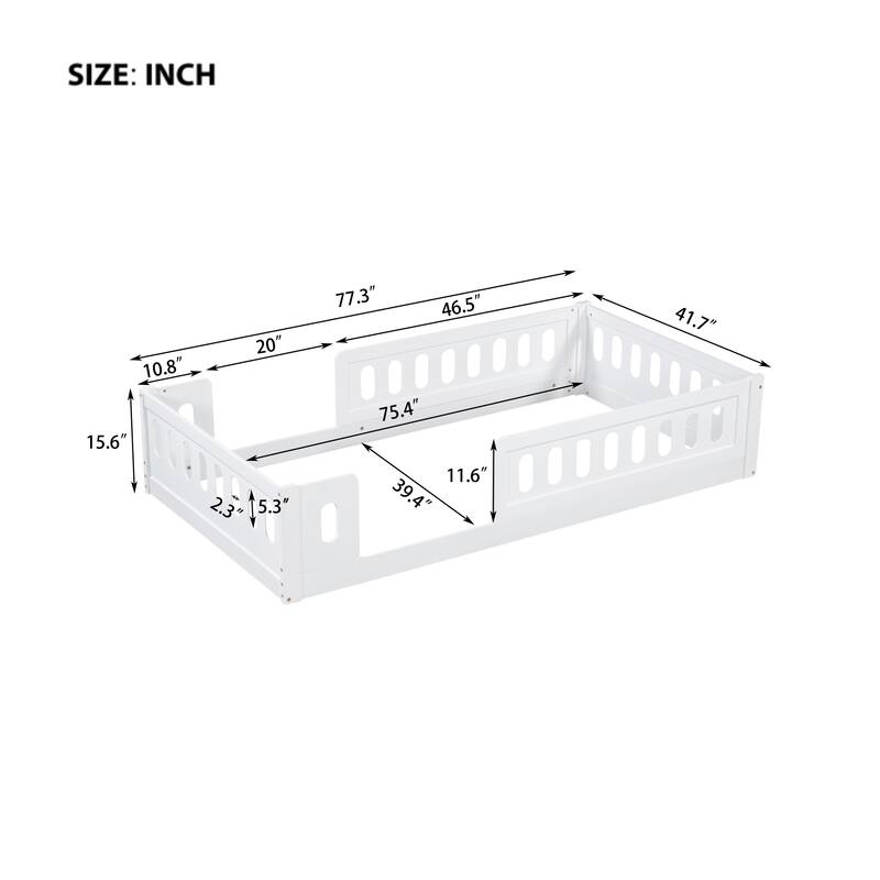 Modern Design Twin Size Wooden Platform Bed with Guardrail for Bedroom