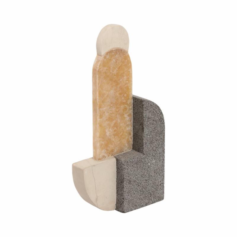 Marble and Stone Abstract Sculpture - Home Decor, Handcrafted Accent, 13", Multi-Color - 7" x 3" x 13"