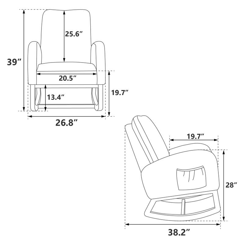 Rocking Chair with Side Pocket, Upholstered High Back Armchair with Solid Wood Legs, Leisure Chair with Padded Seat