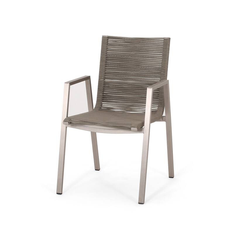 Outdoor Modern Aluminum Dining Chair with Rope Seat (Set of 2)