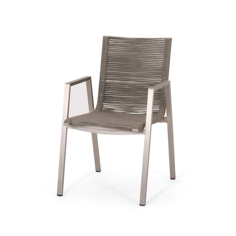 Roomfitters Outdoor Modern Aluminum Dining Chair with Stylish Rope Seat, Set of 2, Durable and Comfortable Design