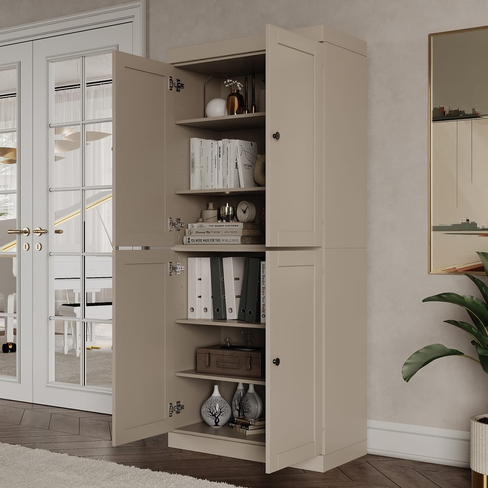 Palace Imports 100% Solid Wood 6-Shelf Bookcase, Shaker Doors, Adjustable Shelves, 32" Wide, 71.5" Tall