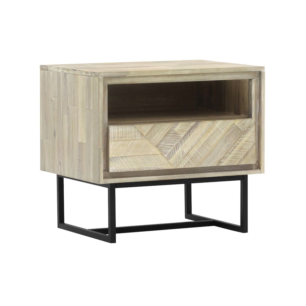 Acacia Wood Nightstand with Drawer & Shelf - Modern Bedside Table