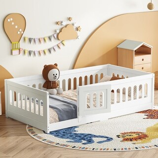 Twin Montessori Floor Bed with Guardrails & Arched Door
