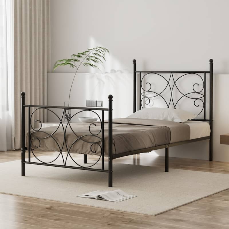 VECELO Metal Bed Frame with High Headboard and Footboard Platform Beds with Heavy Duty Mattress Foundation