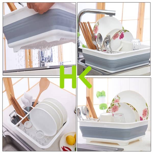 Kitchen Collapsible Over-The-Sink Dish Drainer Large Washing Basin