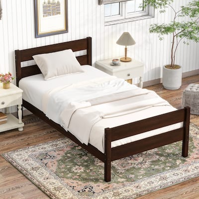 Twin Size Platform Bed with Wooden Headboard, Spacious Underbed Storage