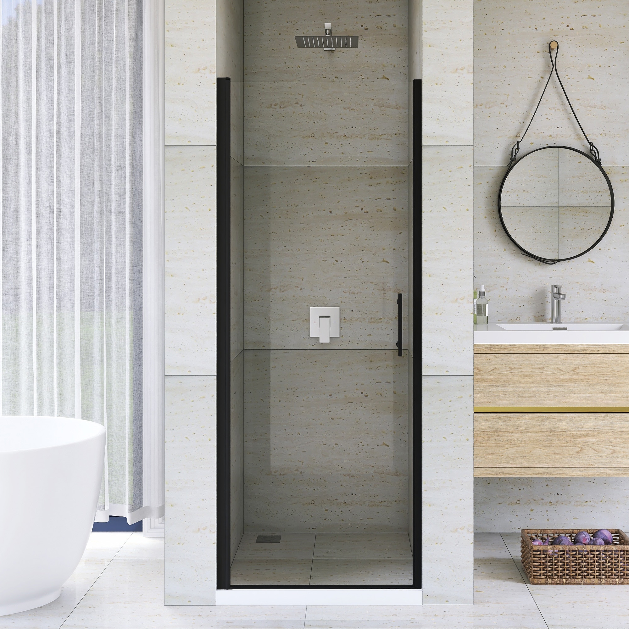 Pivot Semi-Frameless Shower Door in Matte Black Finish