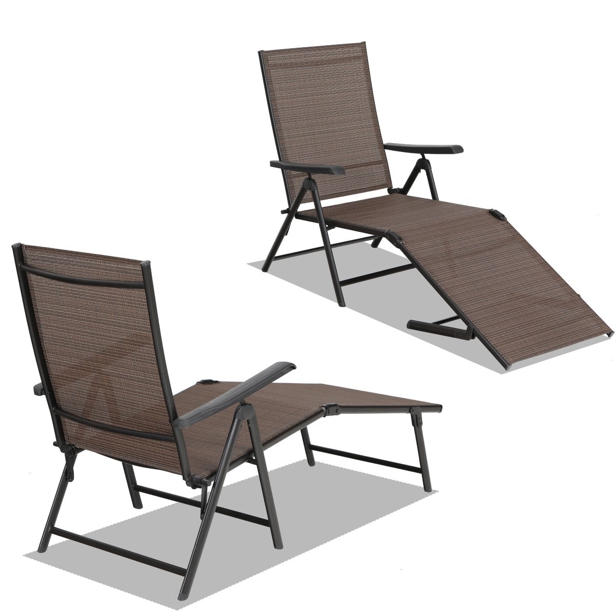 PHI VILLA 2 Piece 5 Stages Adjustable Folding Lounge Deck Chair,Outdoor