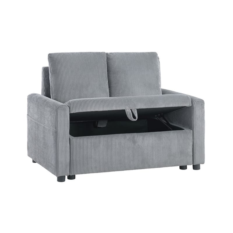 Oswin 45"W Gray Corduroy Loveseat with Storage, Side Pocket