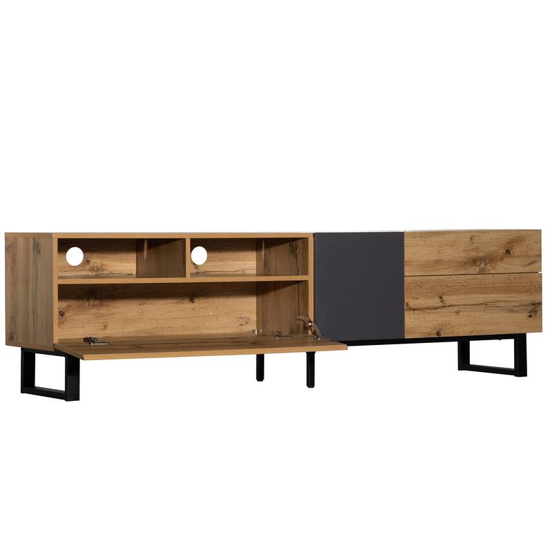TV Stand for 80" TV with Double Storage Space, Media Console Table, Entertainment Center with Drop Down Door