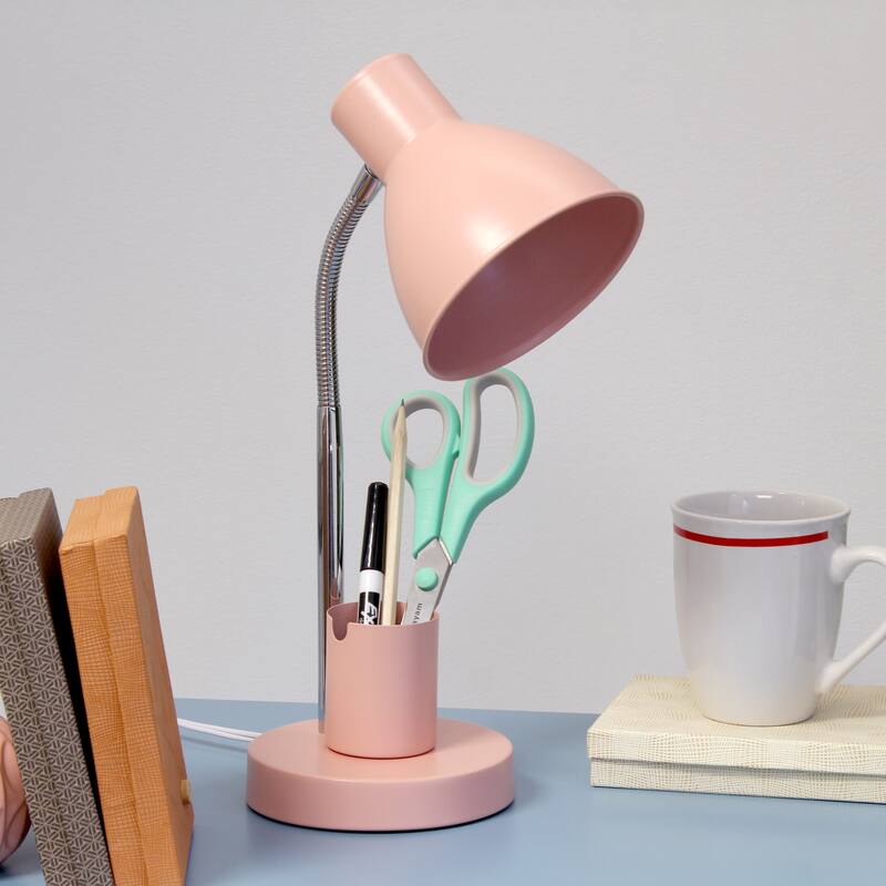 Adjustable Metal Desk Lamp with Organizer Base and Chrome Gooseneck Arm Modern Task Lighting Multiple Colors