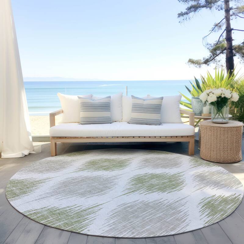 Machine Washable Indoor/ Outdoor Chantille Contemporary Geo Rug - Aloe - 8' x 8'