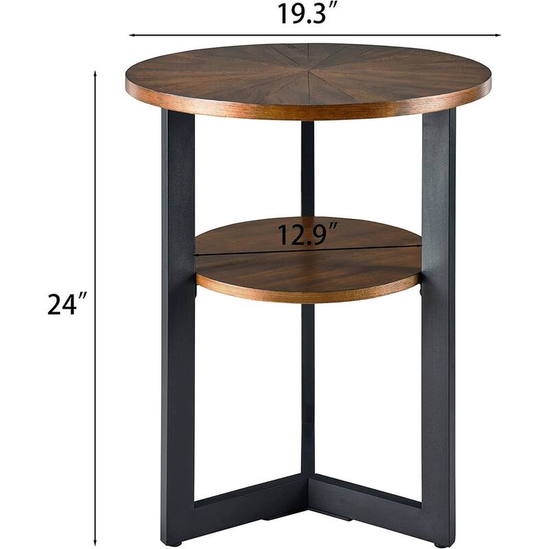 End Table Solid Wood 2-Tier Circle Side Table Nightstand - 19'3" x 24"