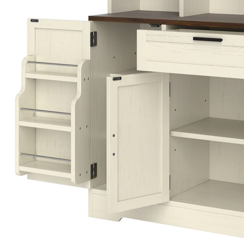 Moasis Farmhouse Kitchen Food Pantry Cabinet Kitchen Storage Cabinet with Adjustable Shelve And Built-In Charge Station