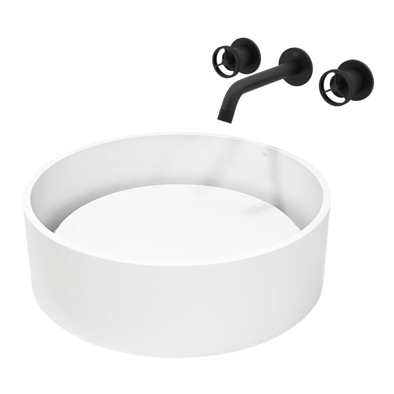 VIGO Anvil 16"L x 16"W MatteStone Vessel Sink and Cass Wall Mount Faucet Set