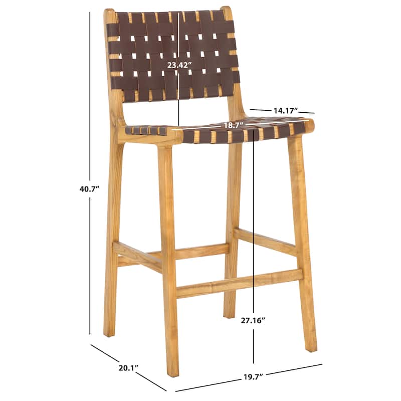 SAFAVIEH Home Adah 27-inch Leather Counter Stool - 20"Wx20"Dx41"H - Cognac/Natural